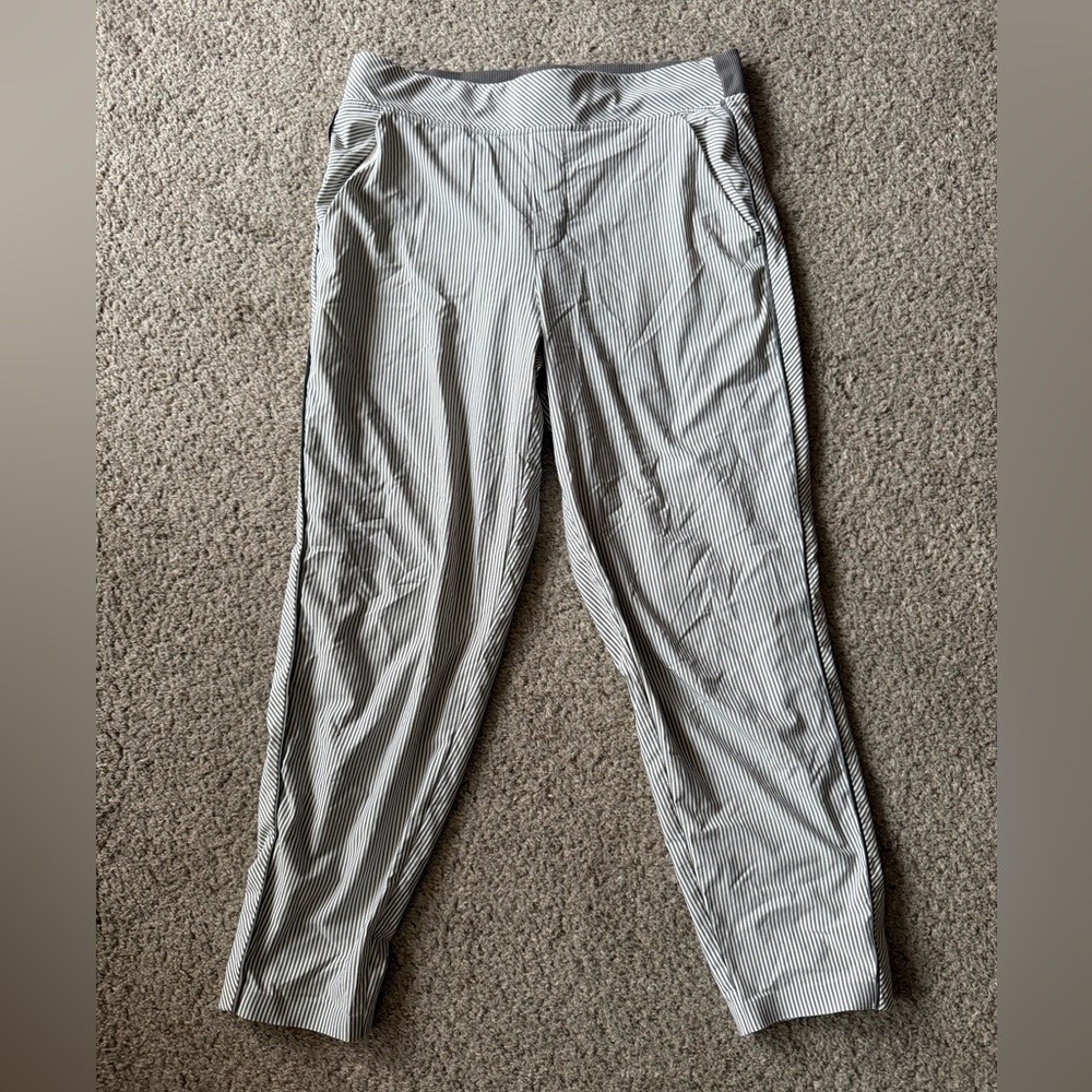 Athleta Women’s Brooklyn Joggers (White and Green / Gray Striped)